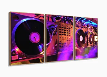 Quadro Decorativo DJ Música Som 120x60 3 peças com moldura filete
