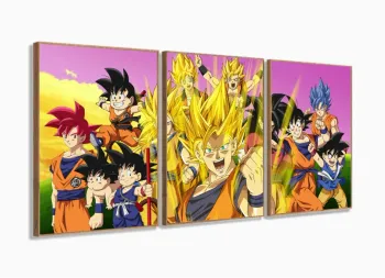Quadro Decorativo Dragon Ball Mosaico Sala Em Tecido  Peças 120x60 cm com moldura filete