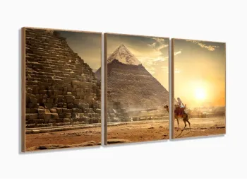 Quadro Decorativo Egito Piramide Areia 120x60 com moldura filete
