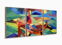 Quadro Decorativo Formas Canoa 120x60 3 peças com moldura filete