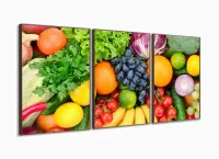Quadro Decorativo Frutas E Legumes 120x60 3 peças com moldura filete - Foto 2