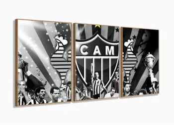 Quadro Decorativo Futebol Atlético Mineiro Tela Em Tecido 120x60 3 peças com moldura filete