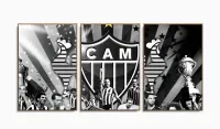 Quadro Decorativo Futebol Atlético Mineiro Tela Em Tecido 120x60 3 peças com moldura filete - Foto 6