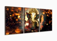 Quadro Decorativo Ganesha Sala Quarto 120x60 3 peças com moldura filete - Foto 2