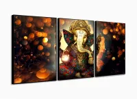 Quadro Decorativo Ganesha Sala Quarto 120x60 3 peças com moldura filete - Foto 3