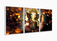 Quadro Decorativo Ganesha Sala Quarto 120x60 3 peças com moldura filete - Foto 4