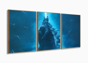 Quadro Decorativo Godzila D 5 120x60 3 peças Cm Em Tecido com moldura filete