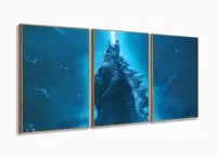 Quadro Decorativo Godzila D 5 120x60 3 peças Cm Em Tecido com moldura filete