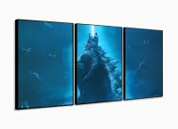 Quadro Decorativo Godzila D 5 120x60 3 peças Cm Em Tecido com moldura filete - Foto 3