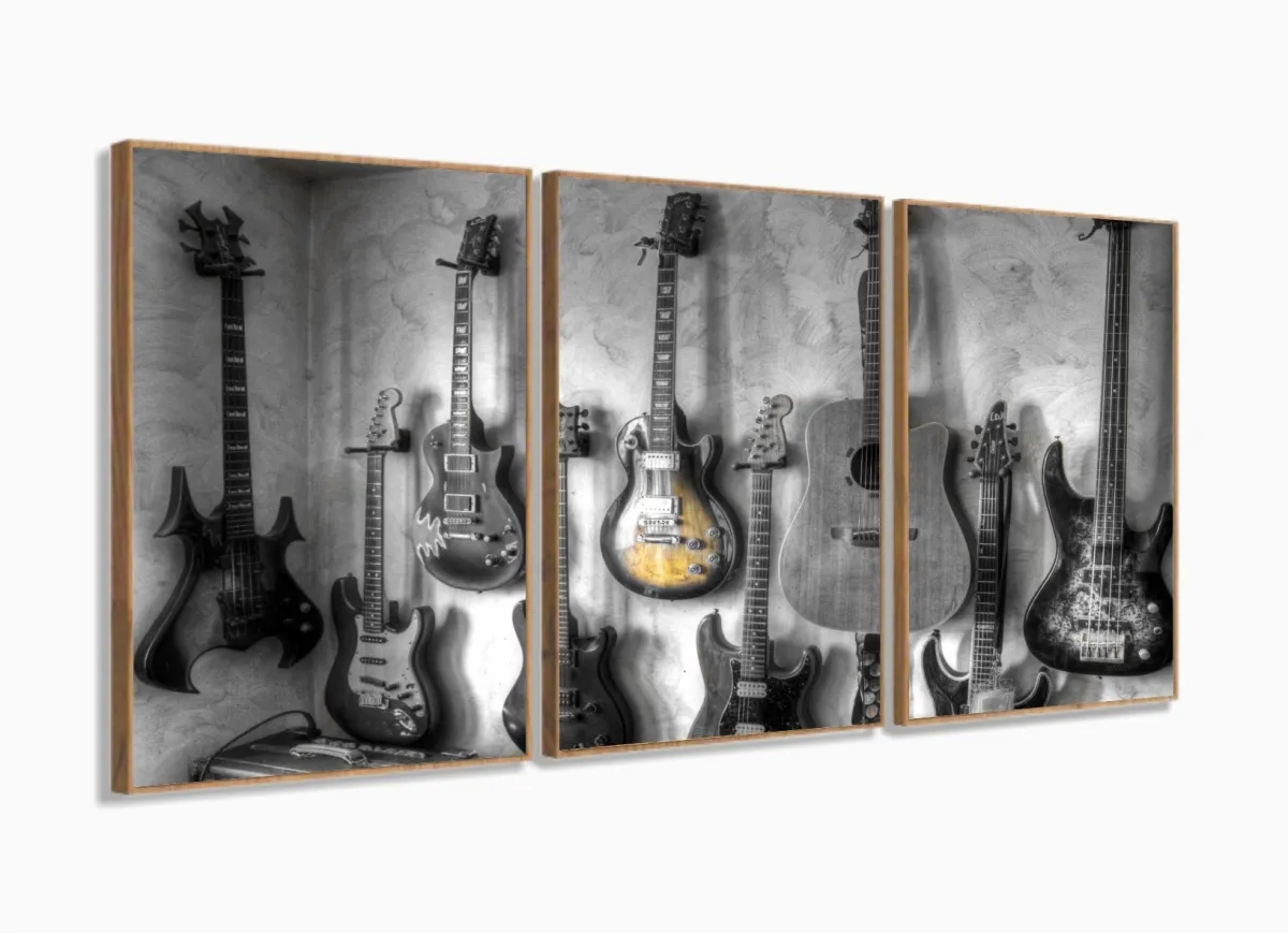 Quadro Decorativo Guitarras 120x60  em tecido com moldura filete Imagem