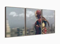 Quadro Decorativo Homem de ferro A 3 peças 120x60  cm em tec com moldura filete - Foto 2