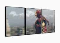 Quadro Decorativo Homem de ferro A 3 peças 120x60  cm em tec com moldura filete - Foto 3