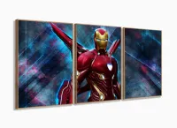 Quadro Decorativo Homem de ferro C 3 peças 120x60  cm em  Tecido com moldura filete