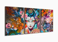 Quadro Decorativo Japonesa Art Japão 3 peças 120x60 sala quarto com moldura filete - Foto 2