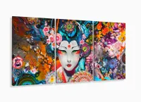 Quadro Decorativo Japonesa Art Japão 3 peças 120x60 sala quarto com moldura filete - Foto 5