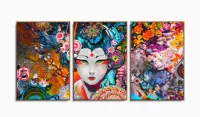 Quadro Decorativo Japonesa Art Japão 3 peças 120x60 sala quarto com moldura filete - Foto 6