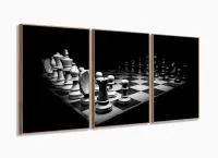 Quadro Decorativo Jogo De Xadrez 120x60 3 peças com moldura filete