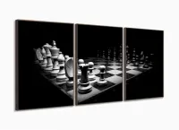 Quadro Decorativo Jogo De Xadrez 120x60 3 peças com moldura filete - Foto 2