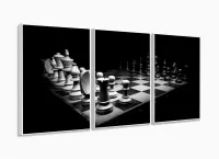 Quadro Decorativo Jogo De Xadrez 120x60 3 peças com moldura filete - Foto 4