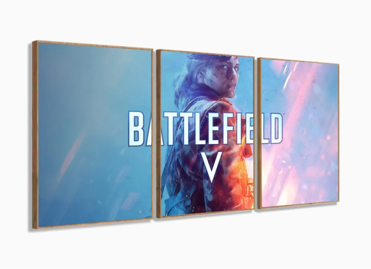 Quadro Decorativo Jogo-battlefield Com 120x60 3 peças Jogos m02 com moldura filete Imagem