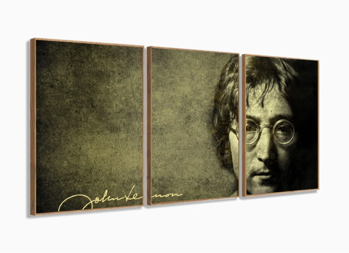Quadro Decorativo John Lennon 120x60 3 peças com moldura filete Imagem