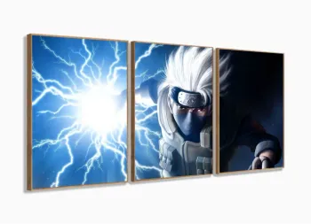 Quadro Decorativo Kakashi Sensei Mosaico Em Tecido 120x60 3 peças com moldura filete