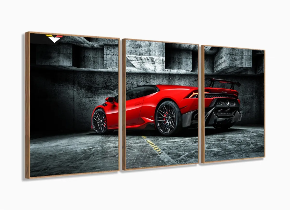 Quadro Decorativo Lamborghini Vermelha 120x60  em tecido com moldura filete Imagem