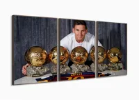 Quadro Decorativo Lionel Messi 3 peças 120x60  cm em tecido com moldura filete - Foto 2