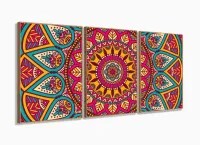 Quadro Decorativo Mandala Rosa Com Tela Em Tecido com moldura filete