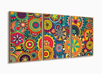 Quadro Decorativo Mandalas Coloridas 120x60 3 pç com moldura filete