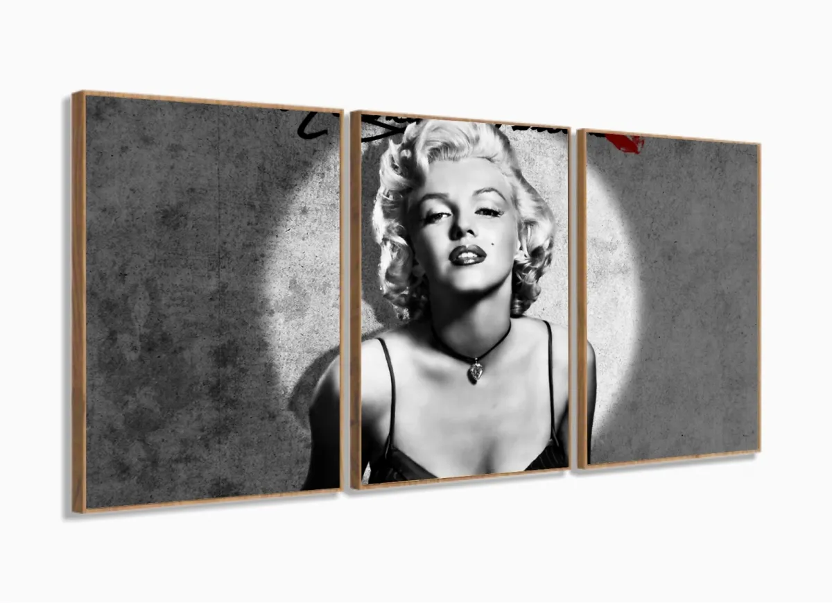 Quadro Decorativo Marilyn Moroe sala quarto 120x60 com moldura filete Imagem