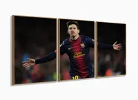 Quadro Decorativo Messi 3 peças 120x60  cm em tecido com moldura filete