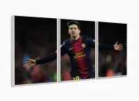 Quadro Decorativo Messi 3 peças 120x60  cm em tecido com moldura filete - Foto 4
