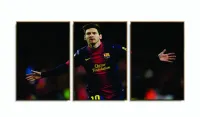 Quadro Decorativo Messi 3 peças 120x60  cm em tecido com moldura filete - Foto 6
