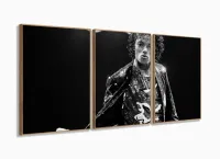 Quadro Decorativo Michael Jackson Sala Em Tecido 3 Peças com moldura filete