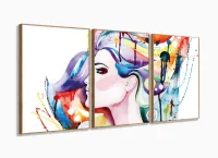 Quadro Decorativo Moderno Mulher Aquarela Sala Salão com moldura filete