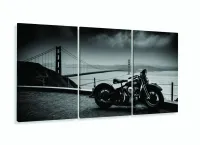 Quadro Decorativo Moto Golden Gate 120x60 3 peças Sala Quarto com moldura filete - Foto 5