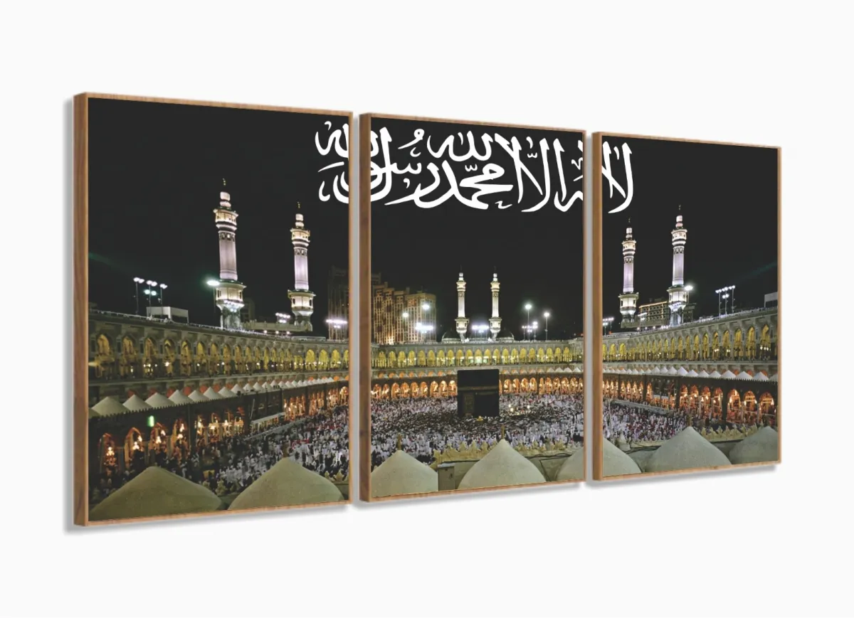 Quadro Decorativo Muçulmano 3 peças 120x60 em tecido com moldura filete Imagem