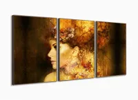 Quadro Decorativo Mulher Abstrata Escritório Tecido 3 Peças com moldura filete - Foto 2