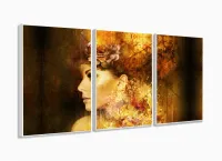 Quadro Decorativo Mulher Abstrata Escritório Tecido 3 Peças com moldura filete - Foto 4