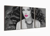 Quadro Decorativo Mulher Beleza Batom Pink Mosaico com moldura filete - Foto 2