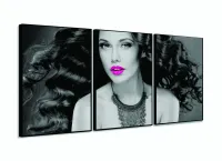 Quadro Decorativo Mulher Beleza Batom Pink Mosaico com moldura filete - Foto 3