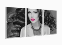 Quadro Decorativo Mulher Beleza Batom Pink Mosaico com moldura filete - Foto 4
