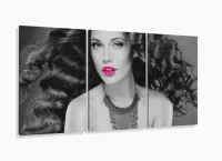 Quadro Decorativo Mulher Beleza Batom Pink Mosaico com moldura filete - Foto 5