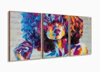 Quadro Decorativo Mulher Color Art 120x60  3 peças com moldura filete