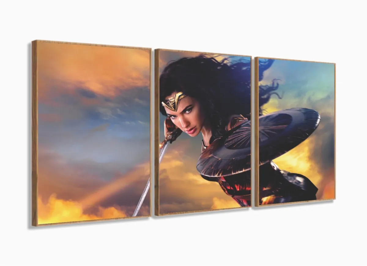 Quadro Decorativo Mulher Maravilha - Heróis - Tela Em Tecido com moldura filete Imagem