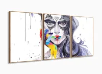 Quadro Decorativo Mulher Sala Quarto Moderno 120x60 3 peças com moldura filete