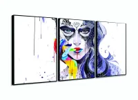 Quadro Decorativo Mulher Sala Quarto Moderno 120x60 3 peças com moldura filete - Foto 3