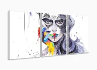 Quadro Decorativo Mulher Sala Quarto Moderno 120x60 3 peças com moldura filete - Foto 4