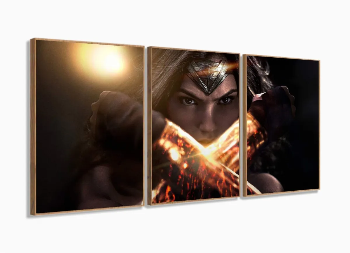 Quadro Decorativo mulher-maravilha 120x60 em tecido com moldura filete Imagem